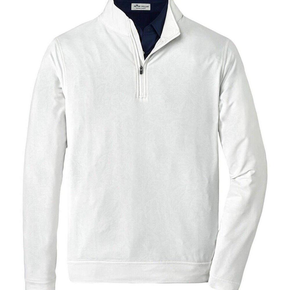Peter Millar Men's White Perth Frondescence Performance Q-Zip Pullover NWT $135